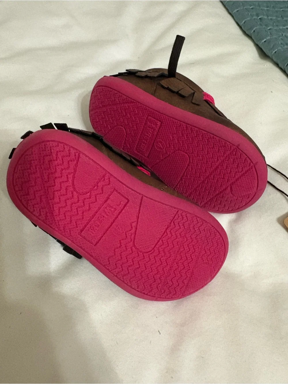 Twister Brown Moccasins with Pink and Teal Accents